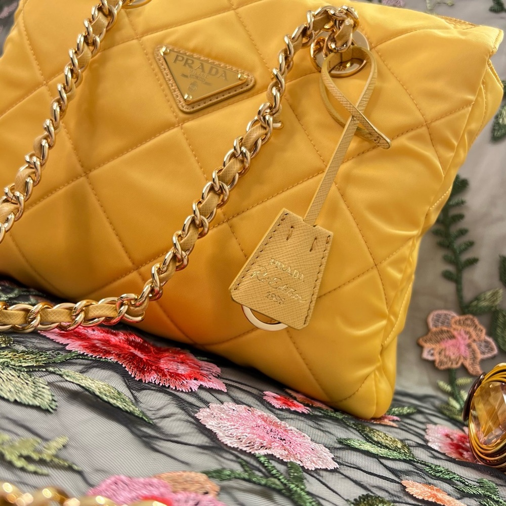 Auth PRADA Bag • Authentic PRADA 1995 Re-Edition Chain Tote in Yellow Re-Nylon - Picture 12 of 16